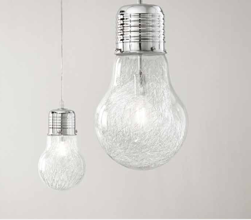 Sospensione vetro forma lampadina interno fili in alluminio 1XE27 non incl. D.30cm LAMPADINA Sospensione vetro forma lampadina interno fili in alluminio 1XE27 non incl. D.30cm LAMPADINA